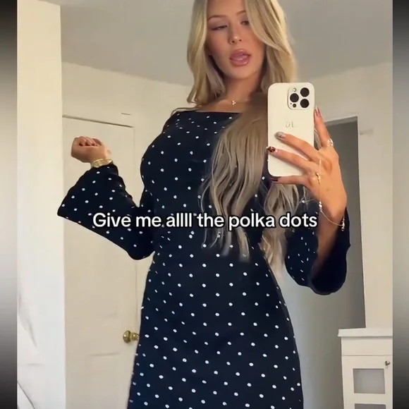 Cider COTTON-BLEND BOAT NECK POLKA DOT RUCHED BELL SLEEVE MINI DRESS Ab5-4 XL - Picture 5 of 9